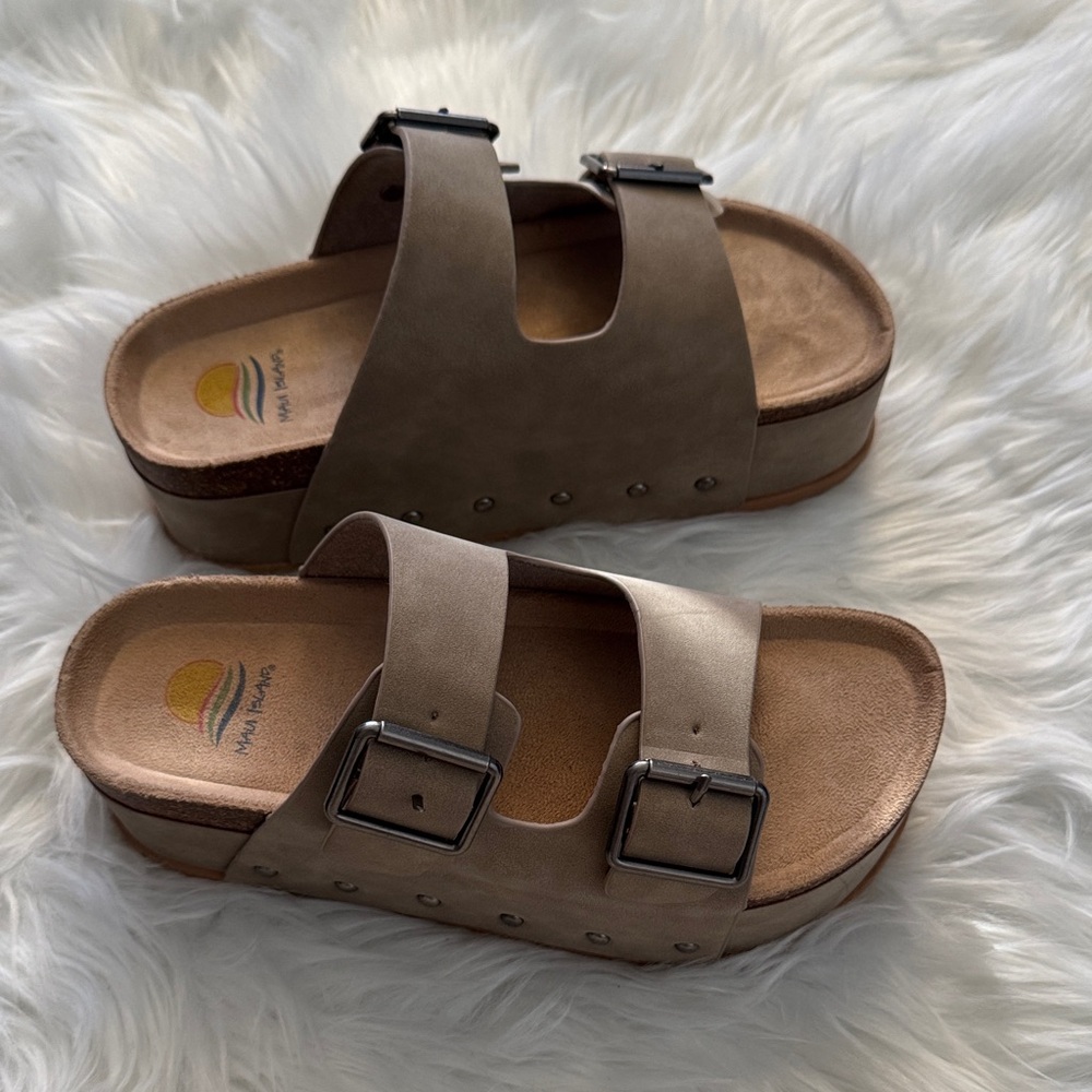 NWOT Tan Double Strap Sandals
